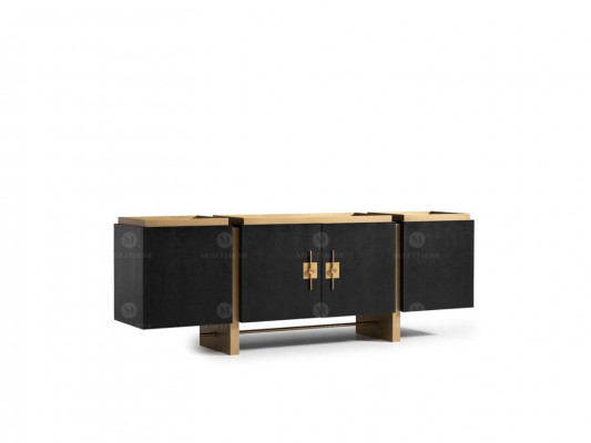 Anrichte Sideboard Skříň Komoda Dřevo Černá Moderní Design Zlato