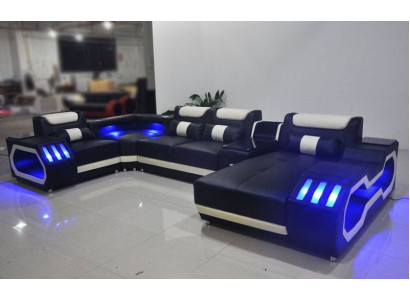 Kůže rohová pohovka designer sofa kůžená pohovka pohovka - USB - zvukové boxy.