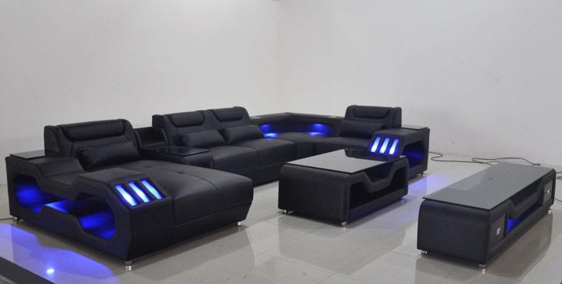 Kůže rohová pohovka designer sofa kůžená pohovka pohovka - USB - zvukové boxy.