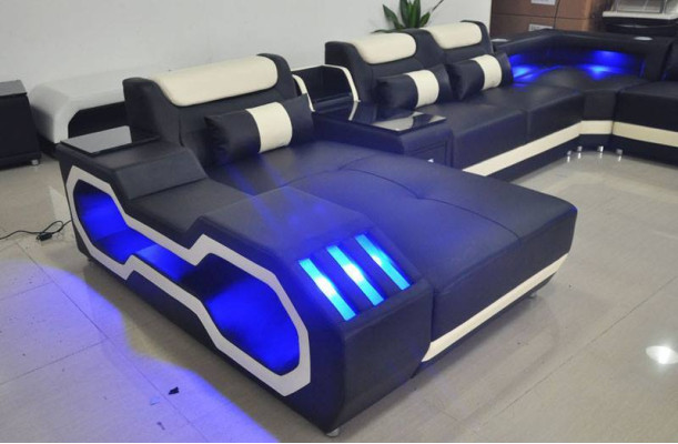 Kůže rohová pohovka designer sofa kůžená pohovka pohovka - USB - zvukové boxy.