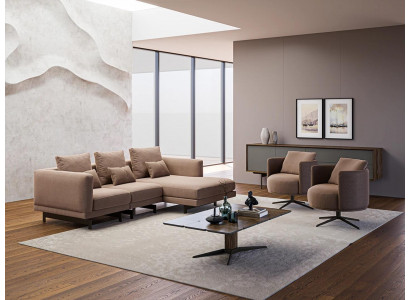 Sedací souprava Luxus nábytek pohovka L-tvar 2x křeslo čalouněný nábytek Nový konferenční stolek