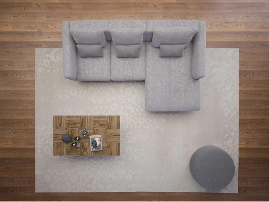 Obývací pokoj kompletní 4dílný set: 2x křeslo s rohem pohovky ve tvaru L, designový stolek z dřeva.