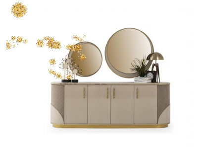 Komoda 2x zrcadlo obývací pokoj Design Luxus Nábytek Konzole Lowboard Beige
