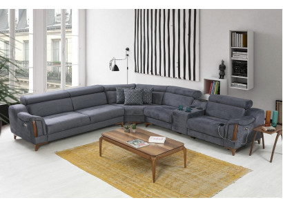 Šedá rohová sedací souprava obývacího pokoje luxusní gauč L-tvar moderní design nábytek textilie