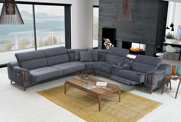 Šedá rohová sedací souprava obývacího pokoje luxusní gauč L-tvar moderní design nábytek textilie