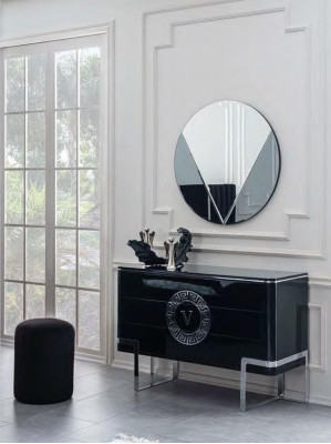 Černý luxusní komoda sideboard s nerezovými nohami nový nábytek do ložnice