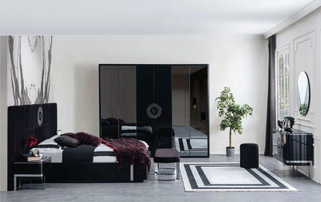 Černý luxusní komoda sideboard s nerezovými nohami nový nábytek do ložnice