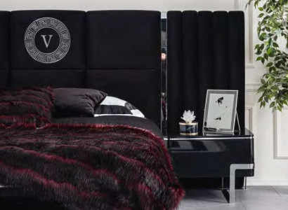 Černý noční stolek Ložnice nábytek Luxus Designer Police 2 kusy.