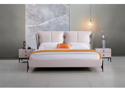Postel Kožená 2x Noční stolek 3dílná ložnice Set Nábytek Moderní Luxusní Postele