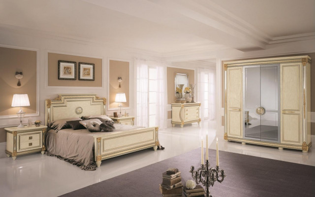 Klasická ložnice Set Noční stolky Postel Styl Dřevo Postel Italský nábytek 6 kusů