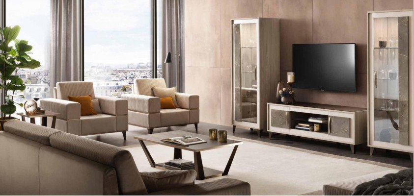 Sedačka 3211 set 2 křesla designové pohovky čalouněné gauče 4 kusy textilie relax nové.