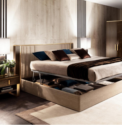 Designer postel z dubového dřeva do ložnice s luxusními čalouněnými doplňky - dvojlůžka arredoclassic.