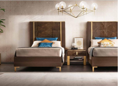2x Postel + noční stolek 3 ks. Ložnice Set Designer Luxus Schlafzimmer