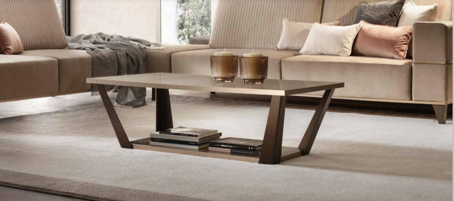 Couch stůl Polstrovaný design skleněný stolek Dovina Dřevěná pohovka Občasný hnědý stůl