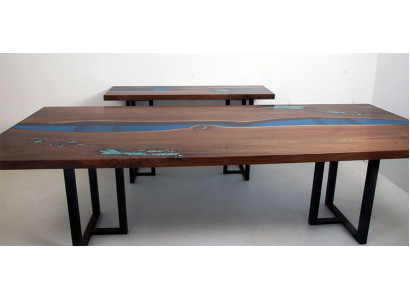 Jídelní stůl River Table Skutečné dřevo Masiv Epoxidová pryskyřice Stoly 260x100 Nový