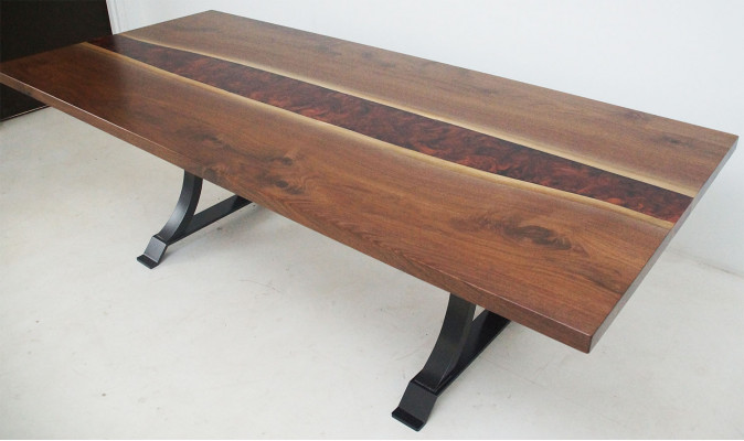 Epoxidová pryskyřice Jídelní stůl Skutečné dřevo Masivní nábytek Vodopád Epoxy stůl 240x100cm