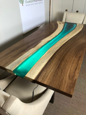 Epoxidová pryskyřice jídelní stůl z pravého masivu, vodopádový stůl epoxy 240x100 Nový