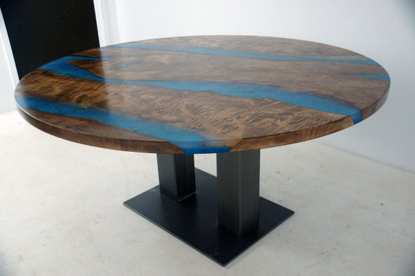 Kolečkový jídelní stůl River Table Skutečné dřevo říční stůl 150 cm Stoly epoxidová pryskyřice