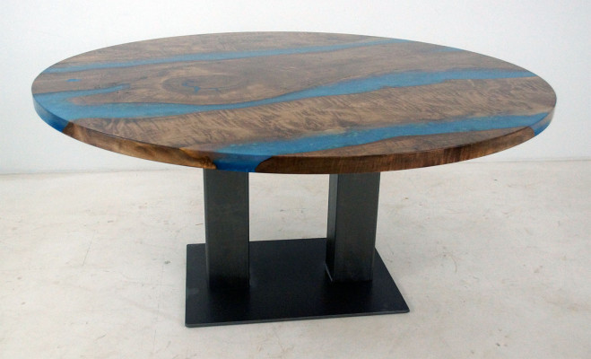 Kolečkový jídelní stůl River Table Skutečné dřevo říční stůl 150 cm Stoly epoxidová pryskyřice