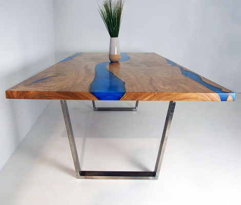 Stoly Jídelní stůl Designový stůl Moderní Moře Řeka Nábytek 220x90 Epoxidová pryskyřice Oceán