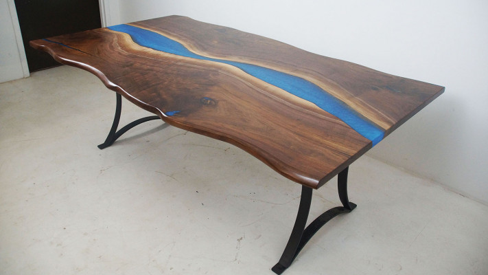 Jídelní stůl River Table Skutečné dřevo říční stůl 220x100 Masivní stoly Epoxidová pryskyřice