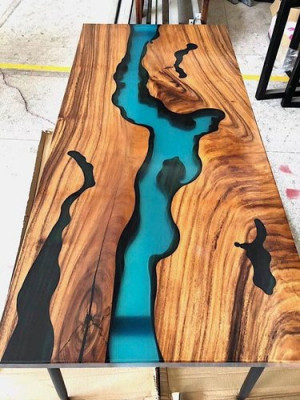 Moderní stoly Jídelní stůl Design Stůl Pryž Moře Řeka Nábytek 220x90 Epoxid Oceán