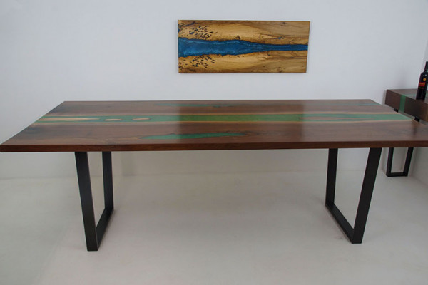 Jídelní stůl River Table Masivní stoly 240x100 říční stůl epoxidová pryskyřice moře vodopád