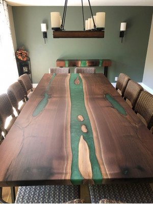 Jídelní stůl River Table Masivní stoly 240x100 říční stůl epoxidová pryskyřice moře vodopád