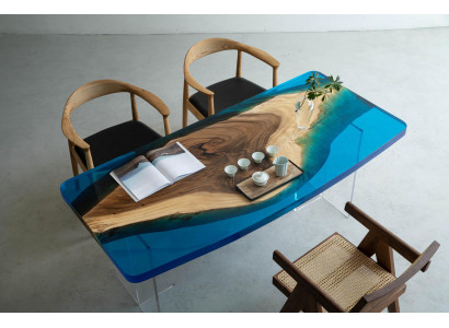Jídelní stůl Blue River Table Skutečné dřevo 200x90 Stoly Epoxidová pryskyřice Nový