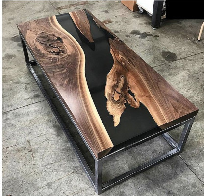 Říční stůl s epoxidovou pryskyřicí, konferenční stůl, skutečné dřevo, masivní stoly 120x60.