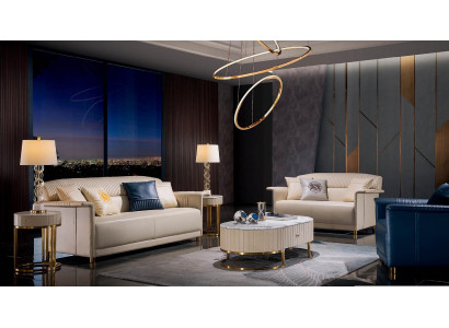 Obývací pokoj designer sofa sestava sedaček 3+2+1 kůžová pohovka moderní.
