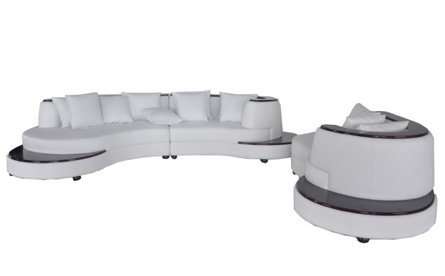 Luxus Wohn Eck Leder Garnitur Landschaft Polster XXL Big Sofa U Form + Chaise + Tisch