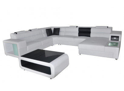 Design kožené polstrované rohy kožená sedací souprava s USB polstrováním rohy obývacího pokoje