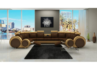 Moderní kožená pohovka, rohová pohovka, křesla XXL, velké obývací stěny + USB