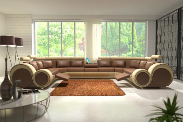 Ledersofa mit USB Polster Sofa Couch Ecksofa Wohnlandschaft Riesen XXL Relax Neu