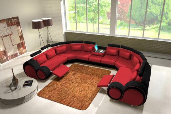 Couchgarnitur Moderní rohová sedací souprava kůže gauč obývací pokoj USB pohovka.