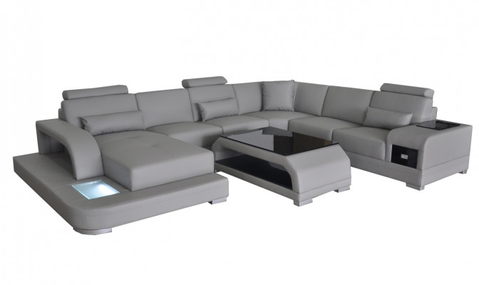 Kožená sedací souprava Design Moderní L-sofa U-forma G8013 + stůl