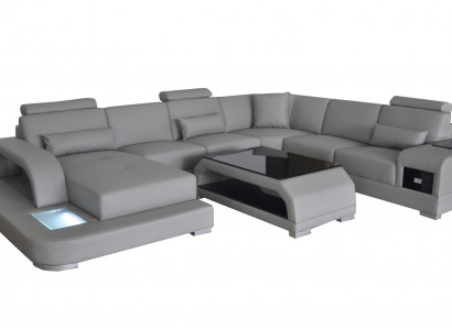 Kožená sedací souprava Design Moderní L-sofa U-forma G8013 + stůl