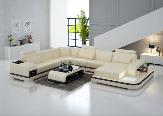 Kožená sedací souprava Design Moderní L-sofa U-forma G8013 + stůl