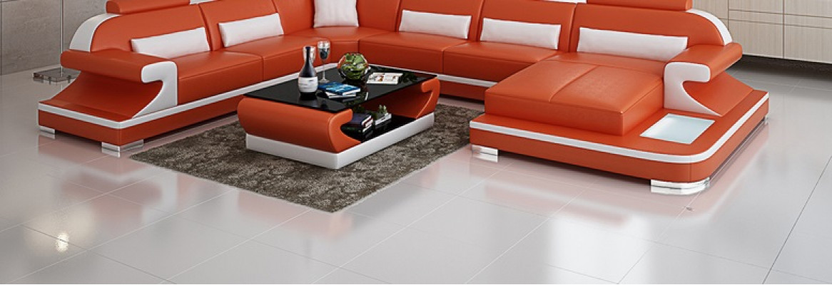 Kůží pohovka Pohovka obývací stěna Rošt rohová sestava Design Moderní Pohovka s USB