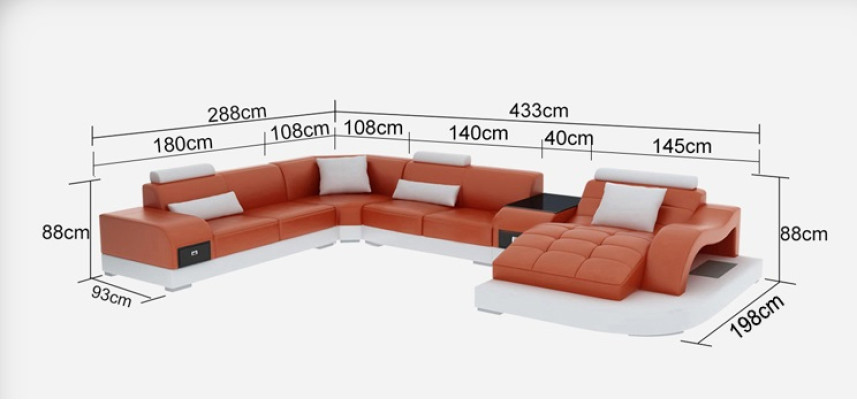 Leder Sofa mit USB Moderne Sitz Couch Polster Design Eck Couchen + Tisch + Lich