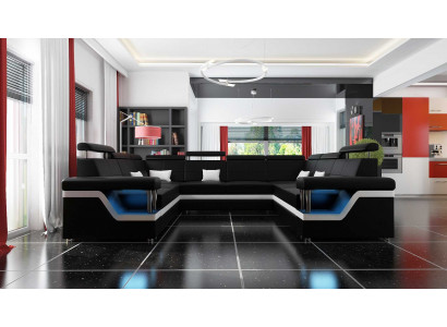 Rohová sedací souprava pohovka gauč U tvaru potah gauč kůže design osvětlený.