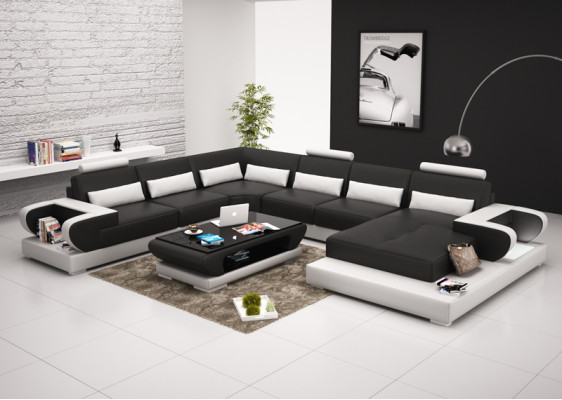 Ledersofa Couch Wohnlandschaft Ecksofa Eck Garnitur Design Modern Sofa G8003