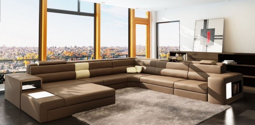 Kůžená pohovka, rohová sedací souprava, pohovka, židle, sada, moderní pohovka