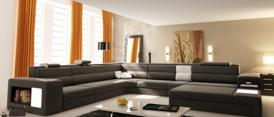 Rohová sedací souprava Pohovka Křeslo Výplň designu kůže Textilní obývací prostor Landau R