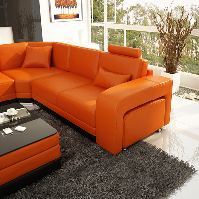 Design kůže obývací stěna Rohlík Sofa Moderní souprava Pohovka Růžová Nová USB