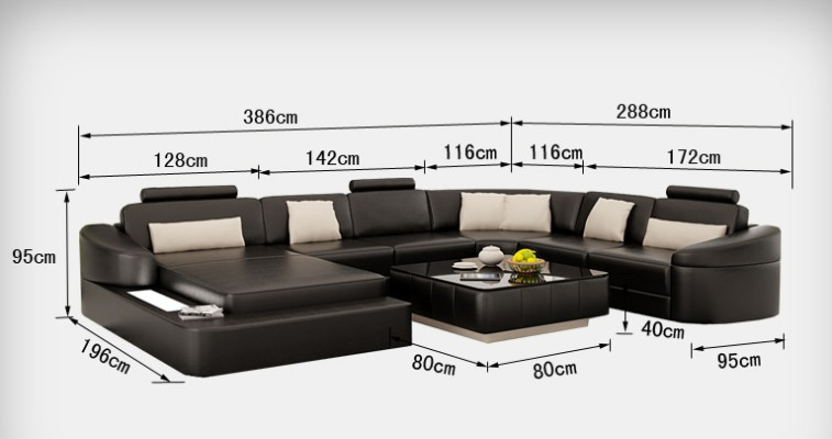 Luxusní kožená sedací souprava Moderní nábytek s LED USB pomocí rohové sedací soupravy.