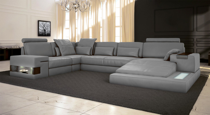 Kůži Design Sofa Couch Potahová rohová sedací souprava Obývací pokoj Rozkládací pohovka s USB