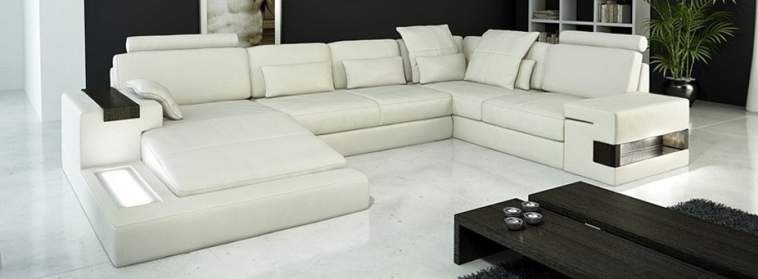 Design Ledersofa Pohovka Pohovka Potah Obývací stěna XXL Big Rohlíková pohovka Rohlík s USB