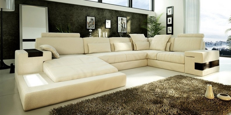 Design Ledersofa Pohovka Pohovka Potah Obývací stěna XXL Big Rohlíková pohovka Rohlík s USB